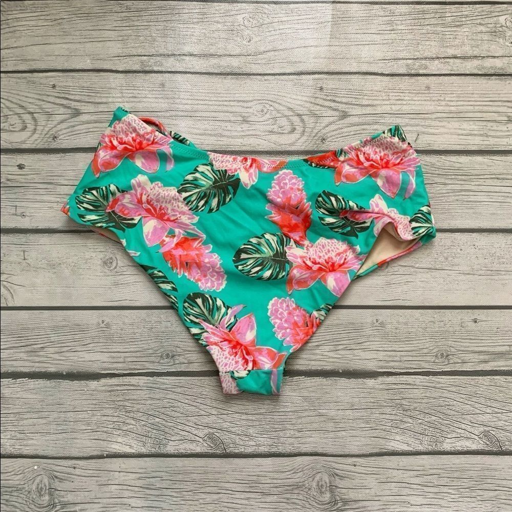 Xhilaration turquoise and coral high waisted swimsuit bottoms-large
